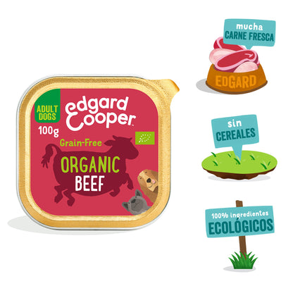 Tarrina de comida para perros con ternera orgánica sin cereales | Edgard & Cooper 100 g