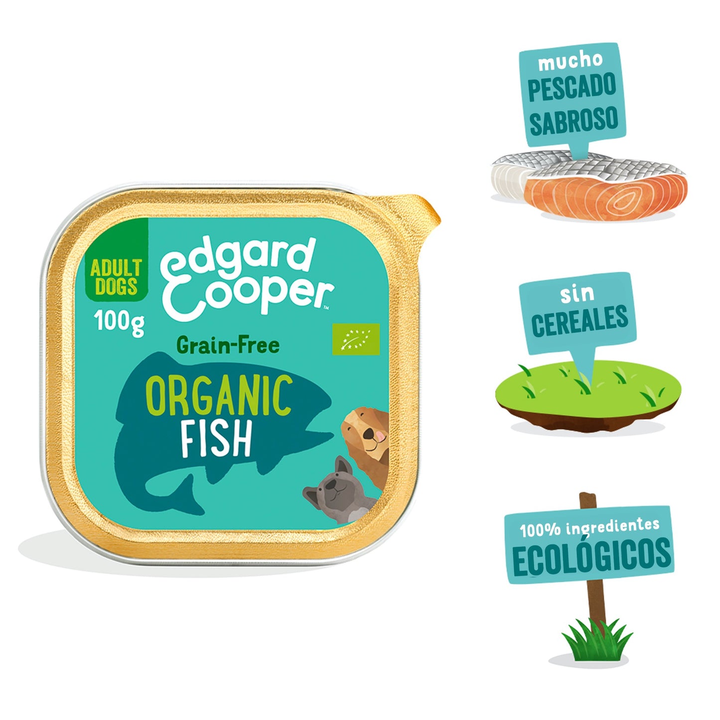 Tarrina de comida para perros con pescado orgánico sin cereales | Edgard & Cooper 100 g