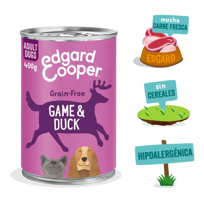 Lata de comida para perros con carne de caza y pato sin cereales | Edgard & Cooper 400 g