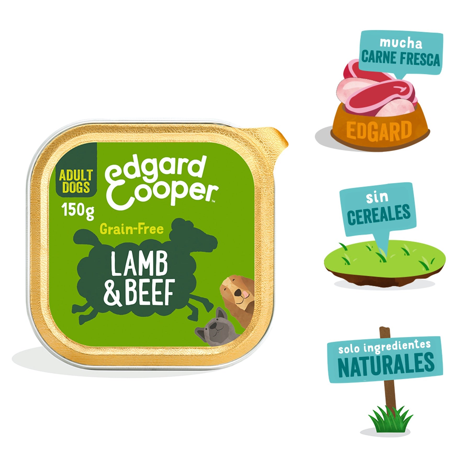 Tarrina de comida húmeda para perros con cordero y ternera sin cereales | Edgard & Cooper 150 g