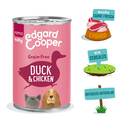 Lata de comida para cachorros de pato y pollo Sin Cereales | Edgard & Cooper 400 g