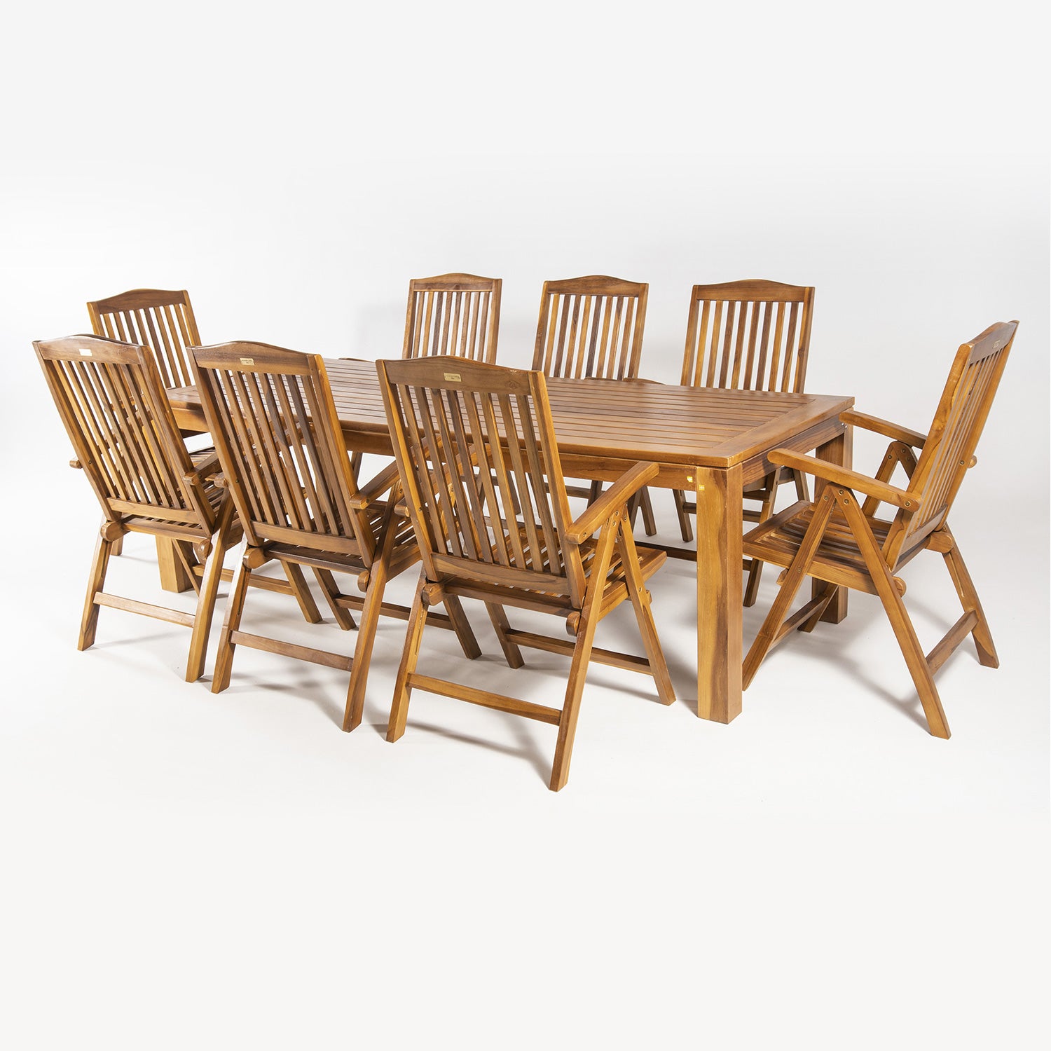 Conjunto De Jardín De Madera Teca, Mesa De 240 Cm De Largo Y 8 Sillones Reclinables, Madera Teca Grado A, Tratamiento Al Agua Aplicado_2
