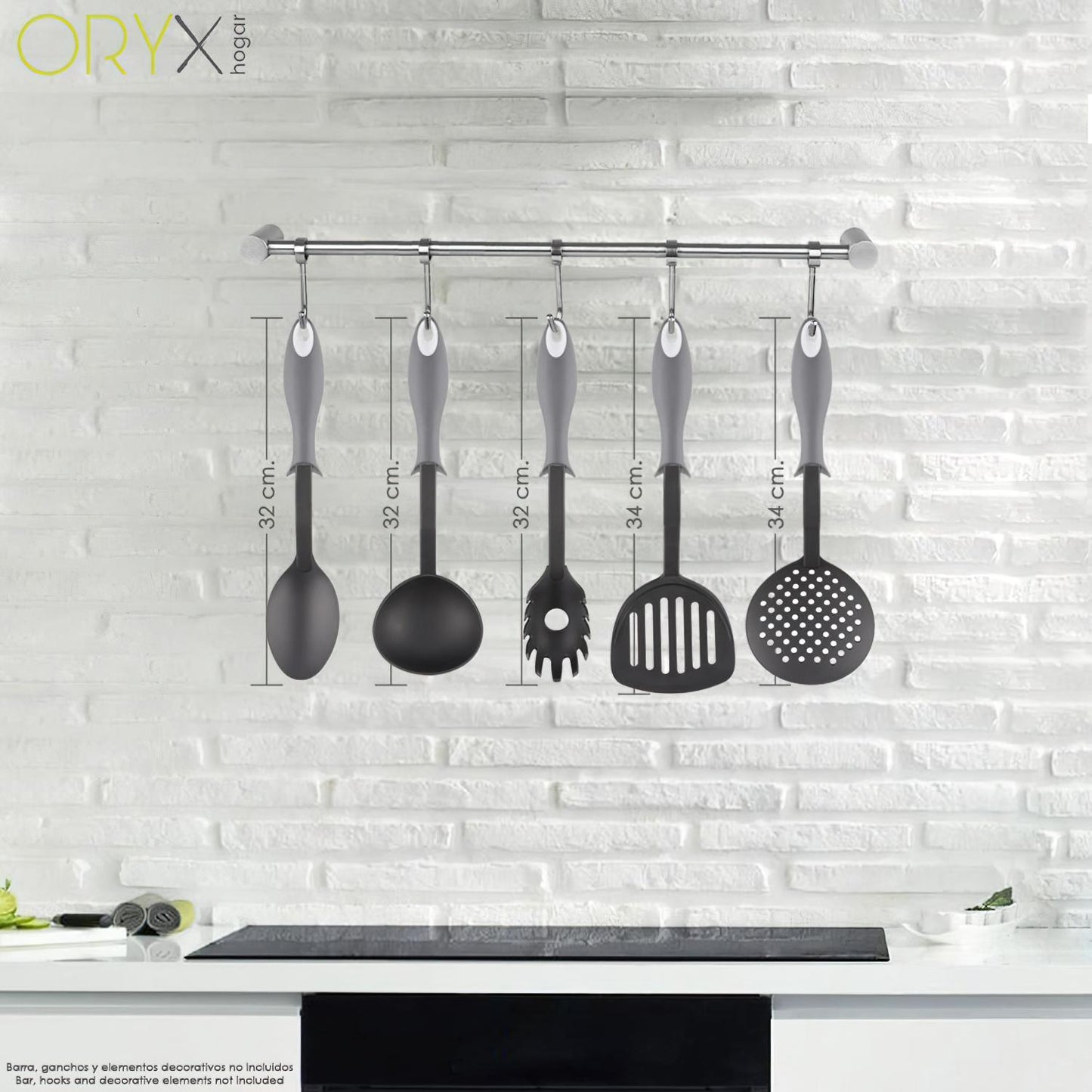 Cucharon Servir Cocina Nylon Con Mango Antigotas Engomado 32 X 9,8 Cm.