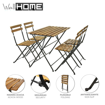 Well Home - Juego 'bistro' Mesa Y 4 Sillas En Madera Y Acero Negro_1
