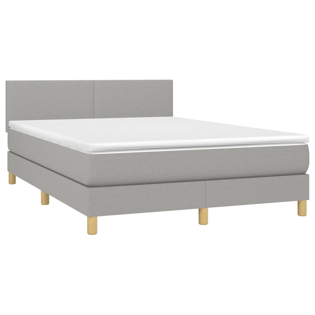 Cama Box Spring Colchón Y Luces Led Tela Gris Claro 140x200 Cm / Vetonek_3