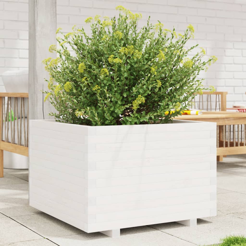 Jardinera Madera Maciza De Pino Blanco 70x70x49,5 Cm_1