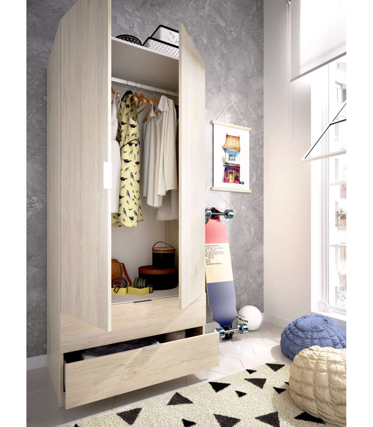 Armario Sabiote 2 Puertas Abatibles Y 2 Cajones En Roble Natural 184 Cm(alto)81 Cm(ancho)5_2