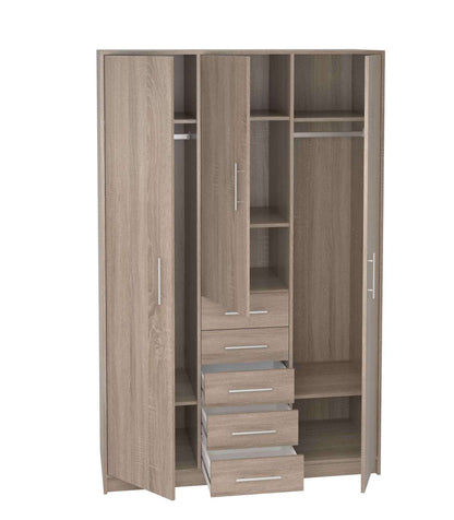 Armario 3 Puertas Abatibles 5 Cajones Acabado Roble, 200 Cm(alto)130 Cm(ancho)50 Cm(fondo)_3
