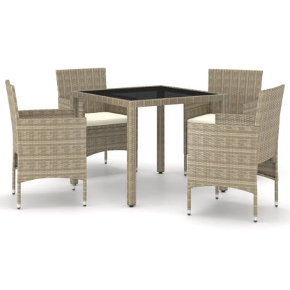 Vidaxl Mesa Sillas Jardín 5 Pzas Ratán Sintético Vidrio Templado Beige_0