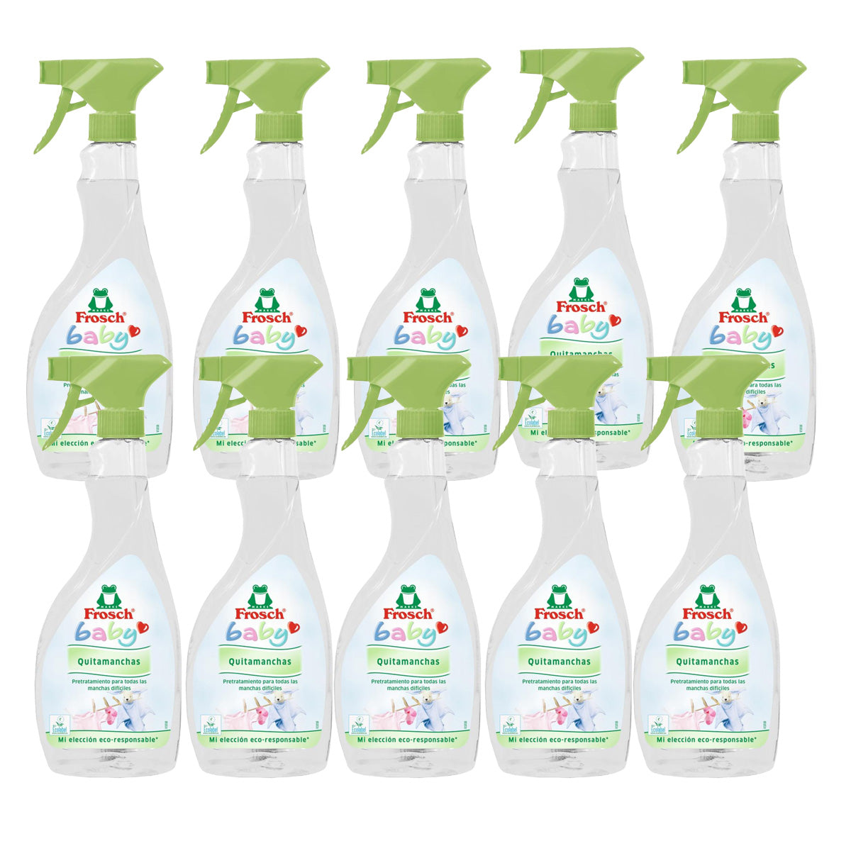 Embalagem com 10x Tira-nódoas para Bebé Frosch 500 ml