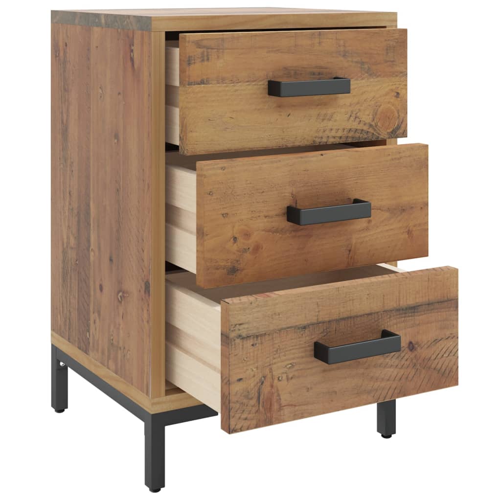 Mesita De Noche Madera Maciza Pino Reciclada Marrón 40x30x55 Cm_2