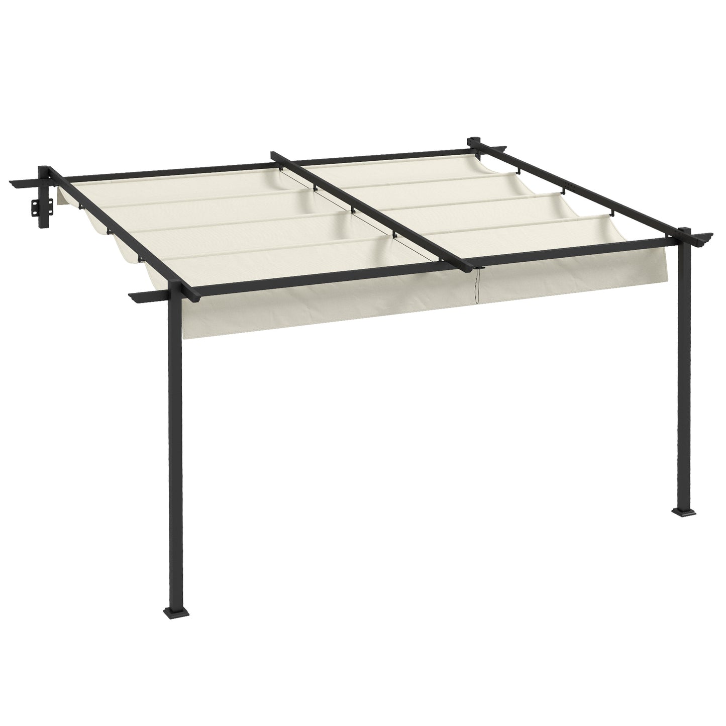 Outsunny Pérgola De Pared 4x3 M Con Techo Retráctil De Poliéster Crema Y Gris_0