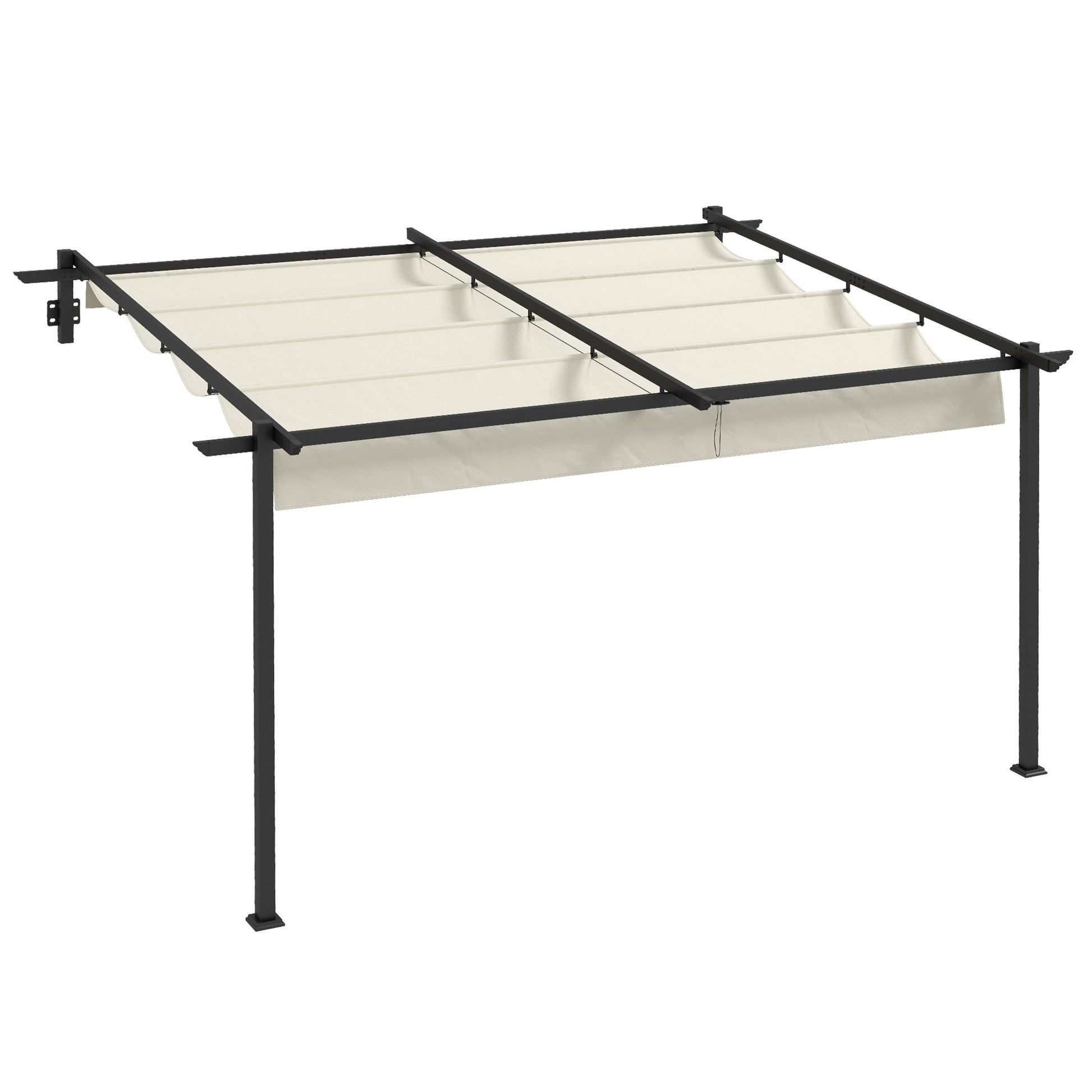 Outsunny Pérgola De Pared 4x3 M Con Techo Retráctil De Poliéster Crema Y Gris_0
