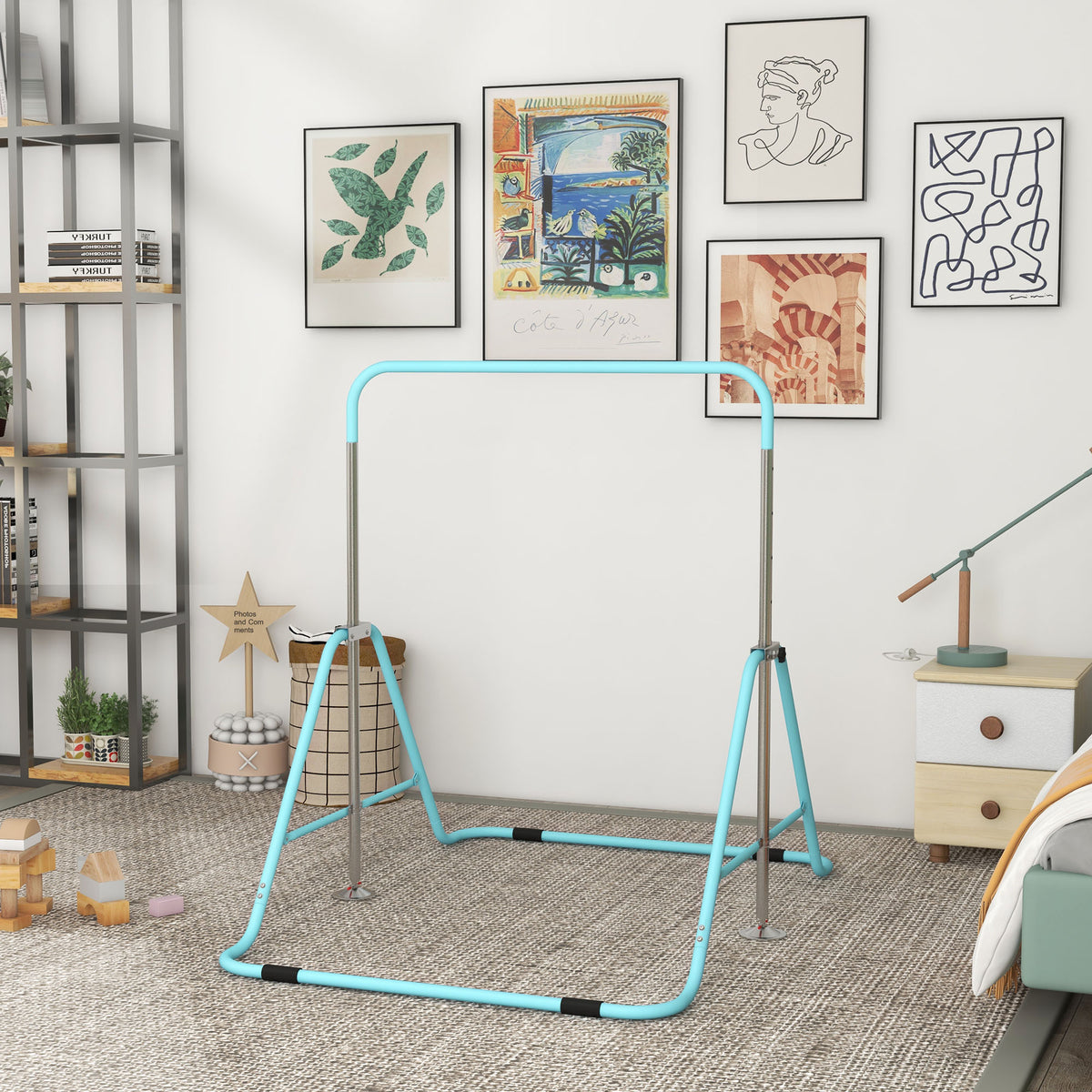 Homcom Barra De Gimnasia Artística Plegable Altura Ajustable Verde_3