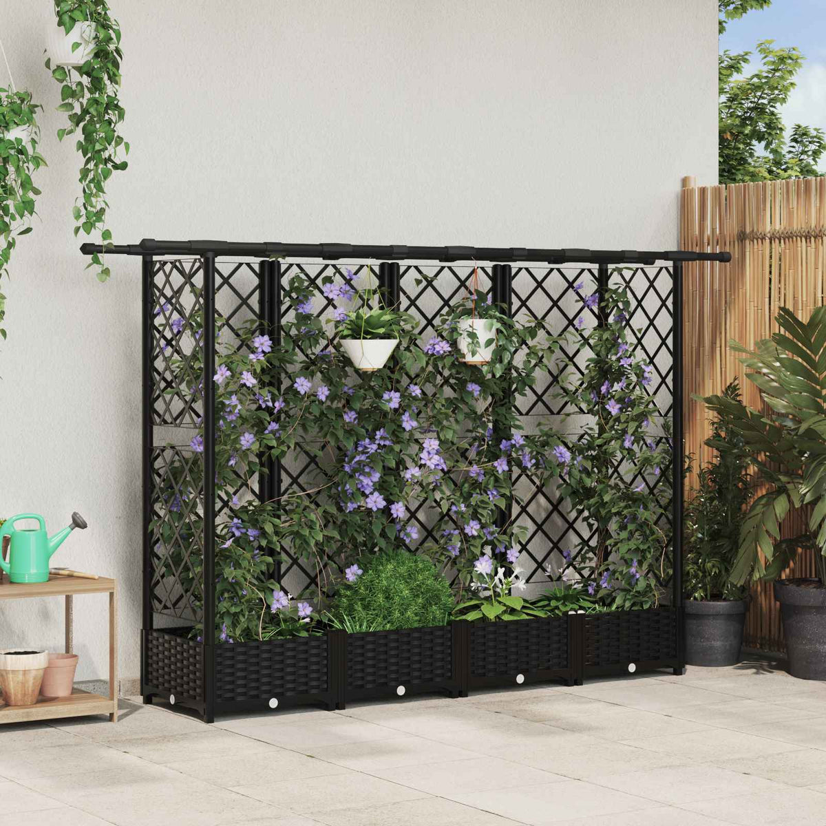 Cama Elevada Con Trellis Y Techo Negro 202,5 X 40 X 121 Cm Pp_1