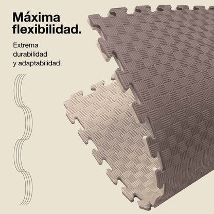 Jowy Tatami Puzzle 2cm 100x100cm, Pack 4 Unidades – Superficie 5 Líneas Gris/blanco