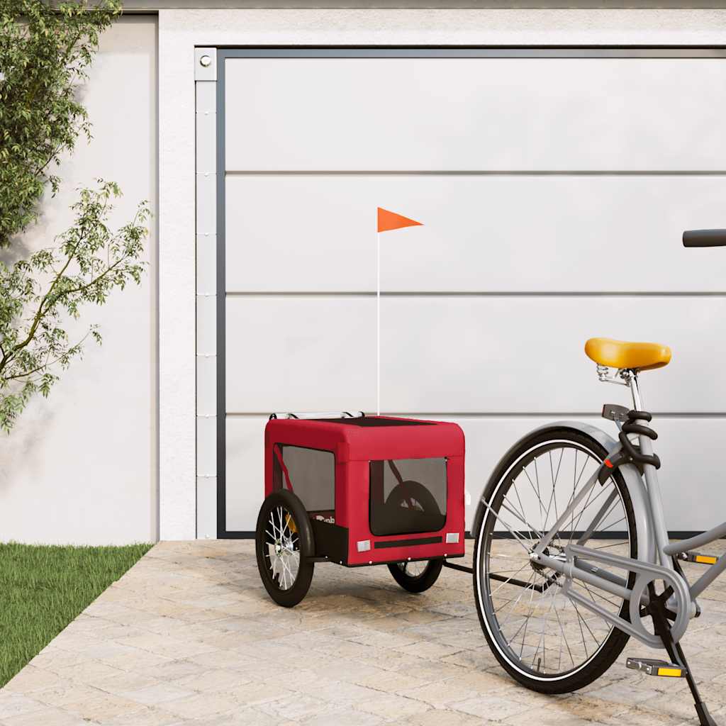 Remolque De Bicicleta Mascotas Hierro Tela Oxford Rojo Negro_1