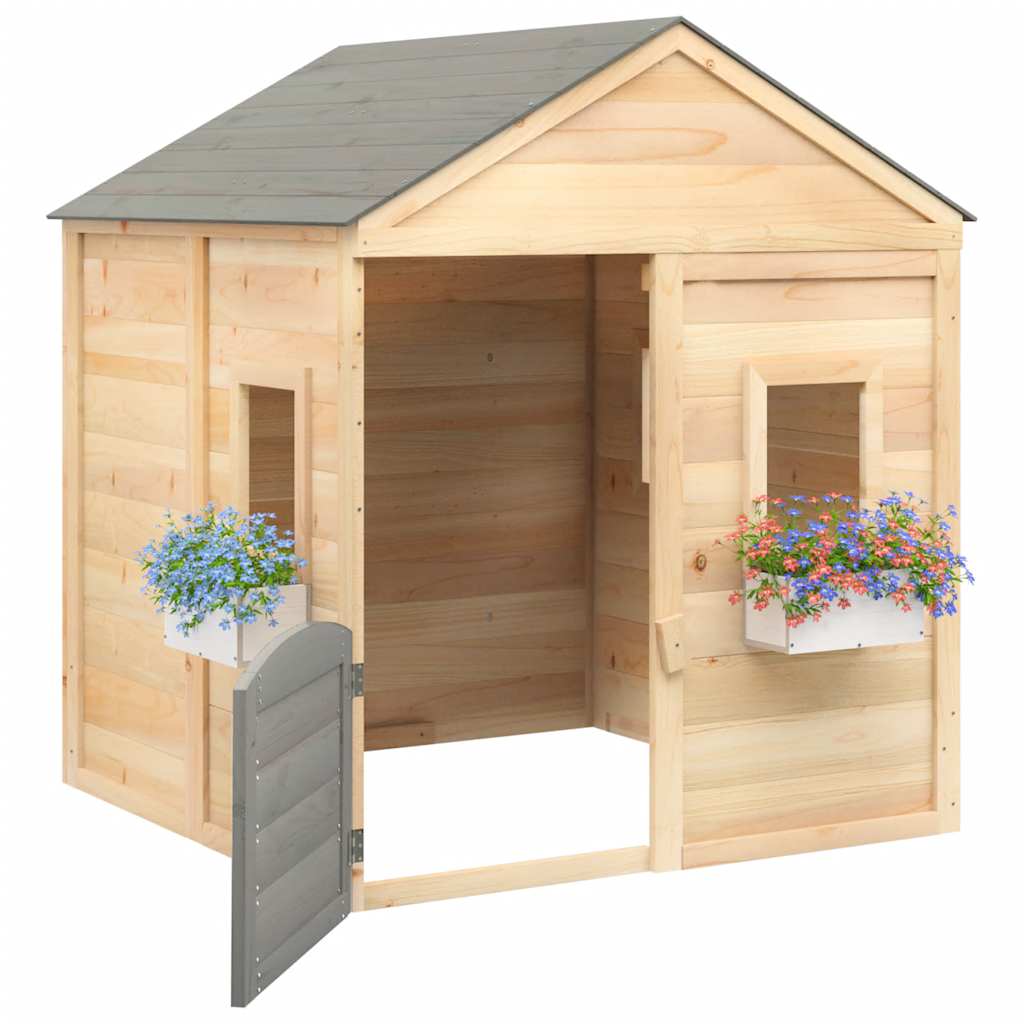 Casa De Juegos Con Puerta Con Cierre Y Macetas Madera Abeto_4