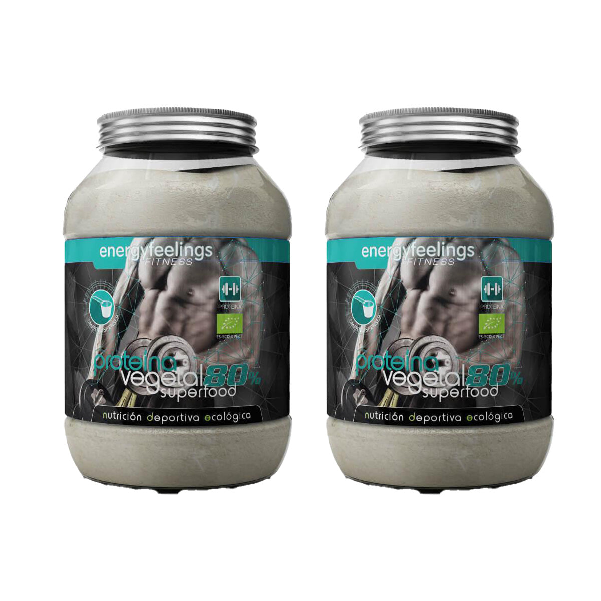 Embalagem de 2x Energy Feelings ECO Proteína Vegan 80% Neutra, 1,5 kg