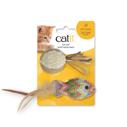 Juguete para gatos Fish pez de paja tejida con pelota de felpa Catit