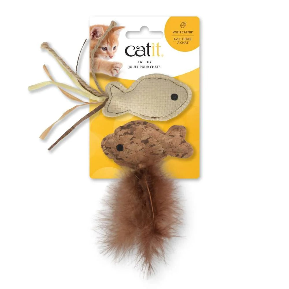 Juguete para gatos Fish Twin con rafia y cola de plumas 2 uds Catit