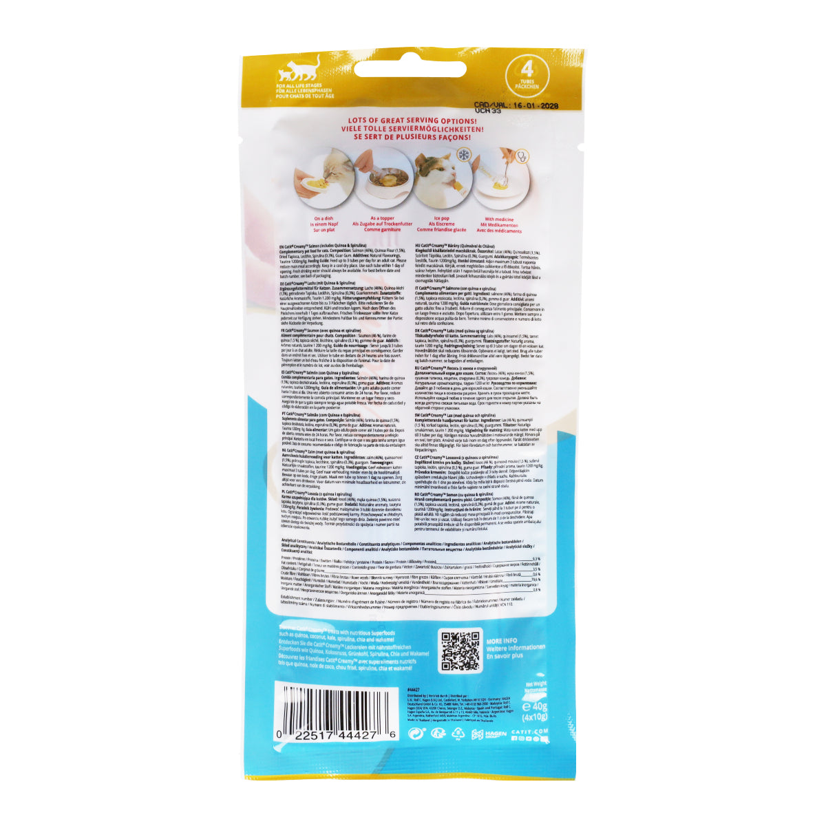 Snack con superalimentos para gatos de salmón, quinoa y espirulina Creamy Superfood 4 x 10 g Catit