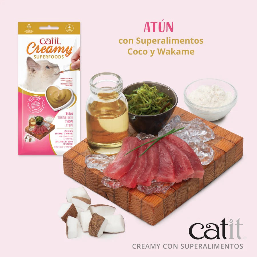 Snack con superalimentos para gatos de atún, coco y wakame Creamy Superfood 4 x 10 g Catit