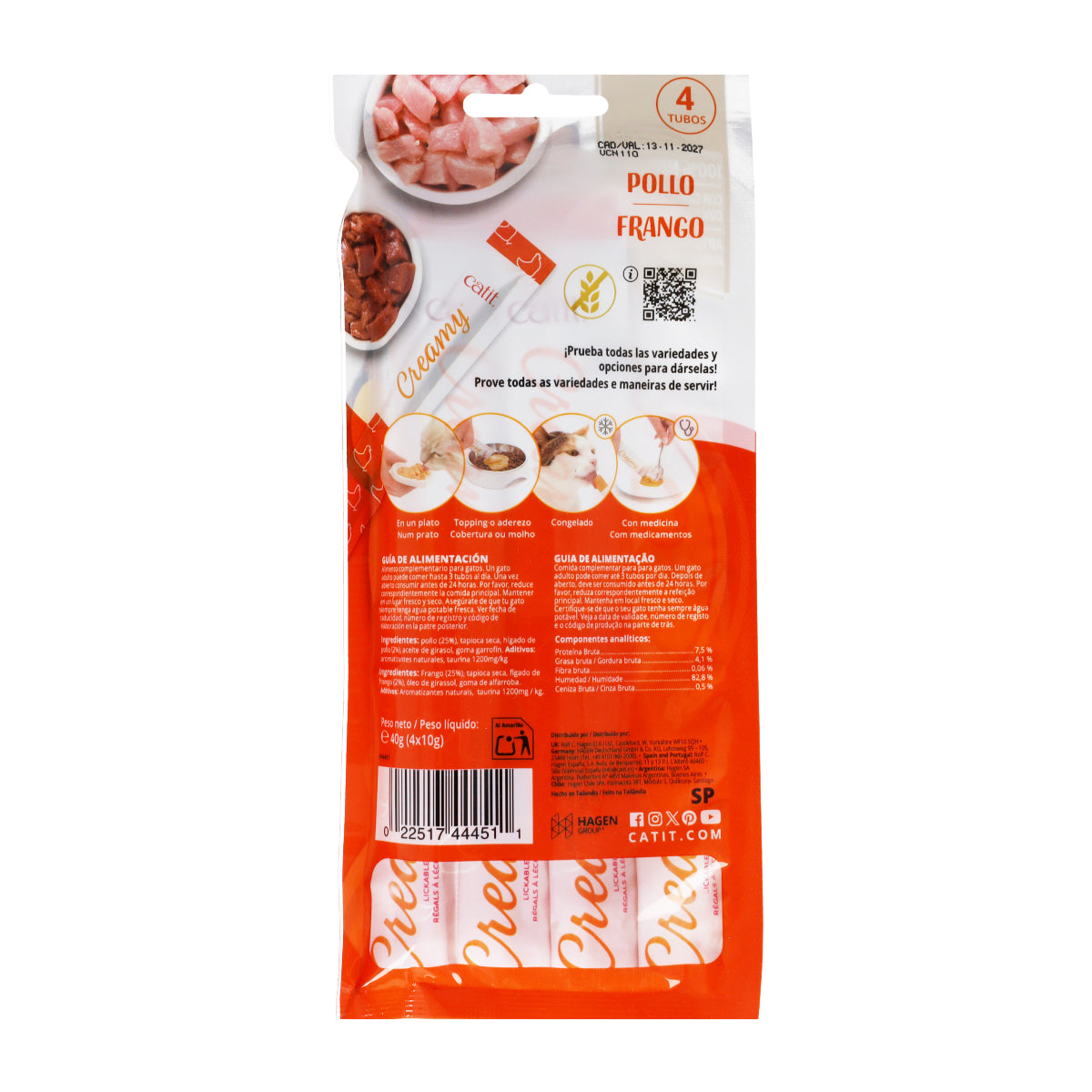 Snack líquido para gatos sabor pollo Creamy 4 x 10 g Catit