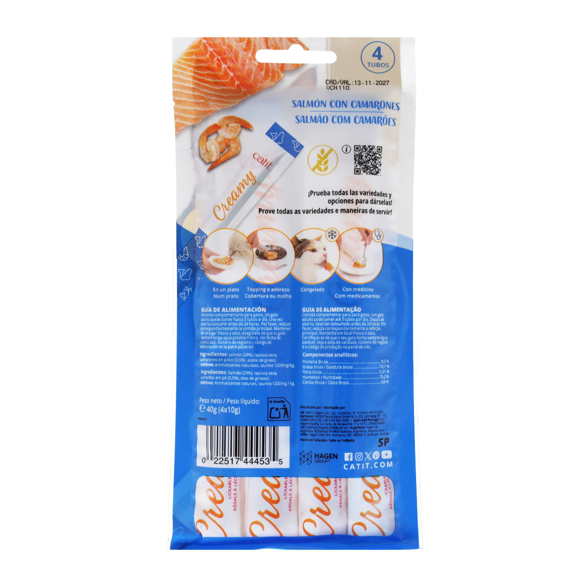Snack líquido para gatos sabor salmón y gambas Creamy 4 x 10 g Catit