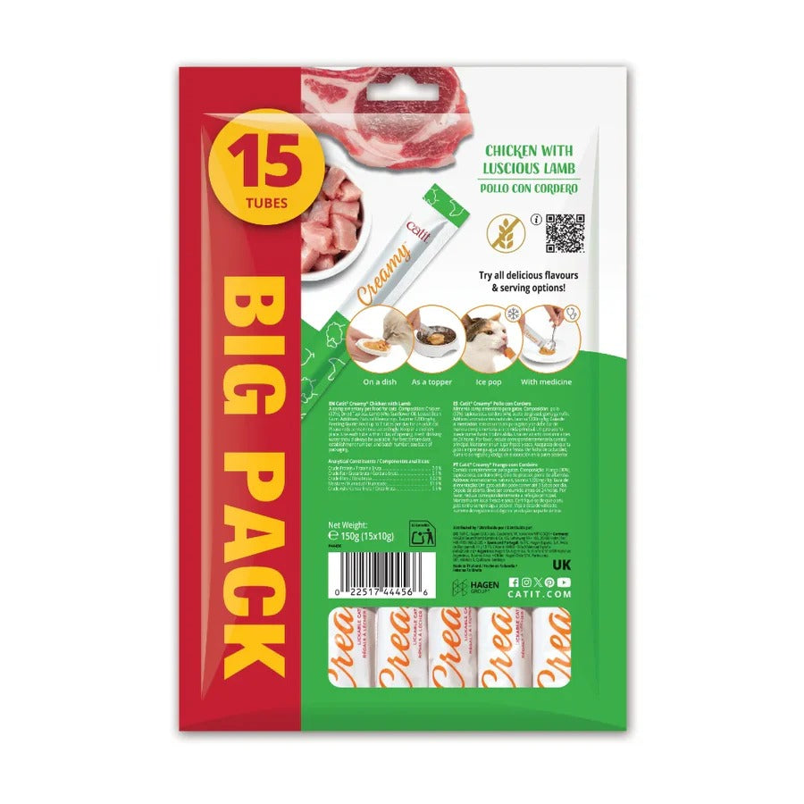 Snack líquido para gatos sabor pollo y cordero Creamy 15 x 10 g Catit