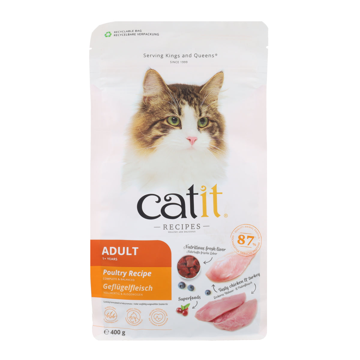 Pienso para gatos adultos con aves Recipes Catit 400 g