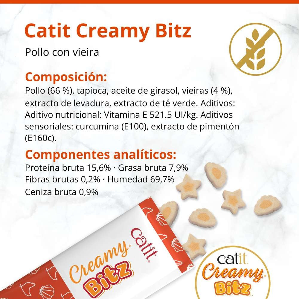 Snack cremoso para gatos Creamy Bitz pollo con vieiras 4 x 12 g Catit