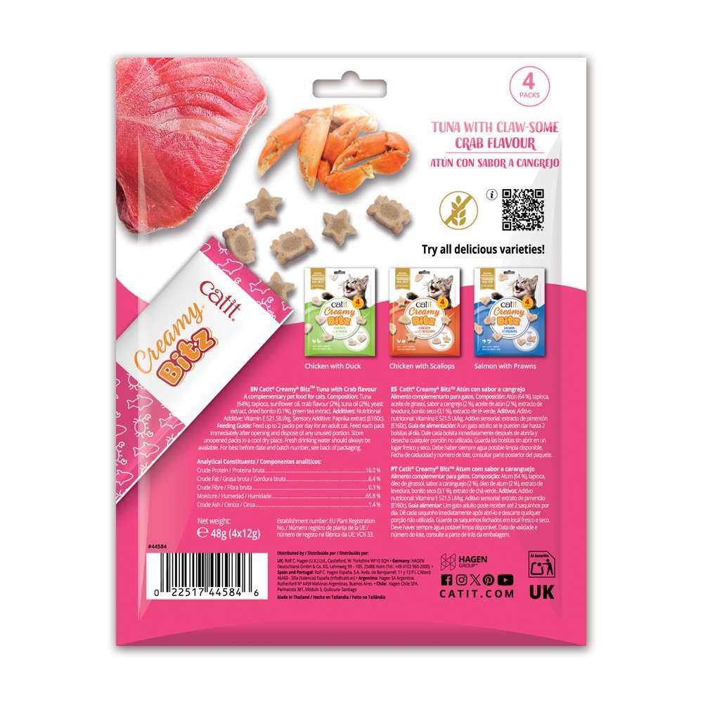 Snack cremoso para gatos Creamy Bitz atún con cangrejo 4 x 12 g Catit