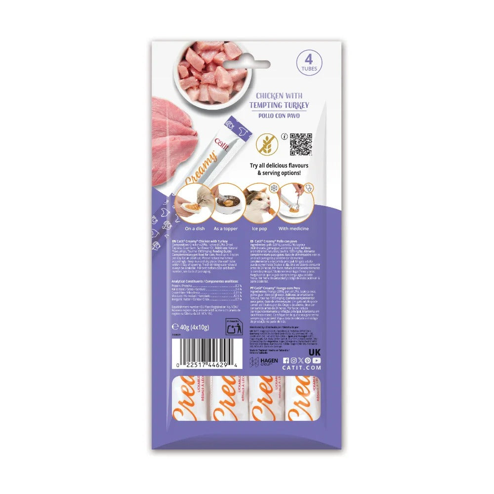 Snack líquido para gatos Creamy pollo y pavo 4 x 10 g Catit