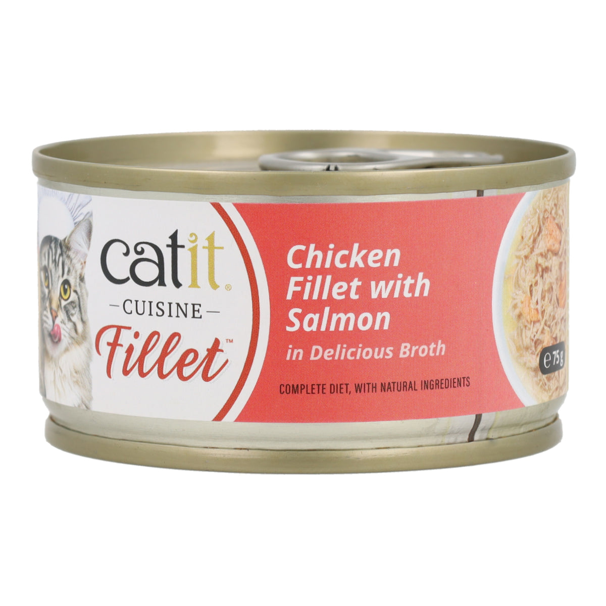 Comida húmeda para gatos Fillet pollo con salmón en caldo Cuisine 75 g Catit