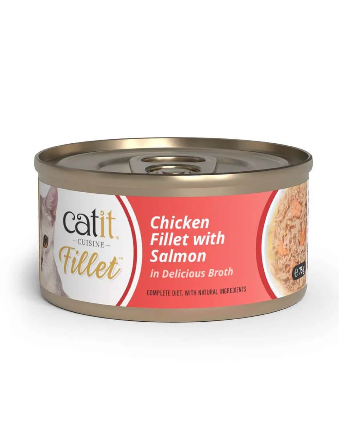 Comida húmeda para gatos Fillet pollo con salmón en caldo Cuisine 75 g Catit