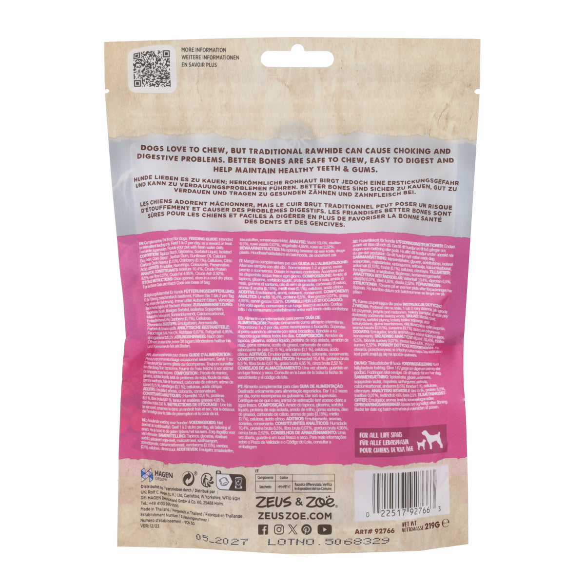 Snack para perros Better Bones sin proteina animal Pato Small Bones 7,5 cm 10 uds Zoë