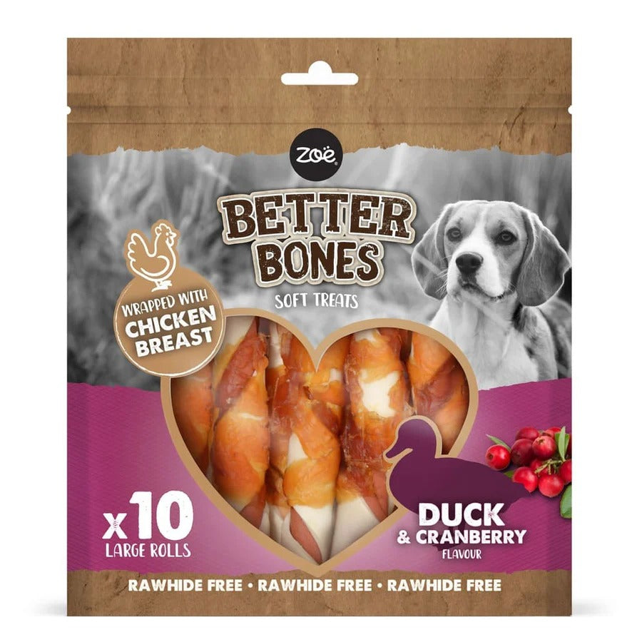 Rolls grandes envueltos en pollo para perros Zoë Better Bones 12,5cm, 10 pcs