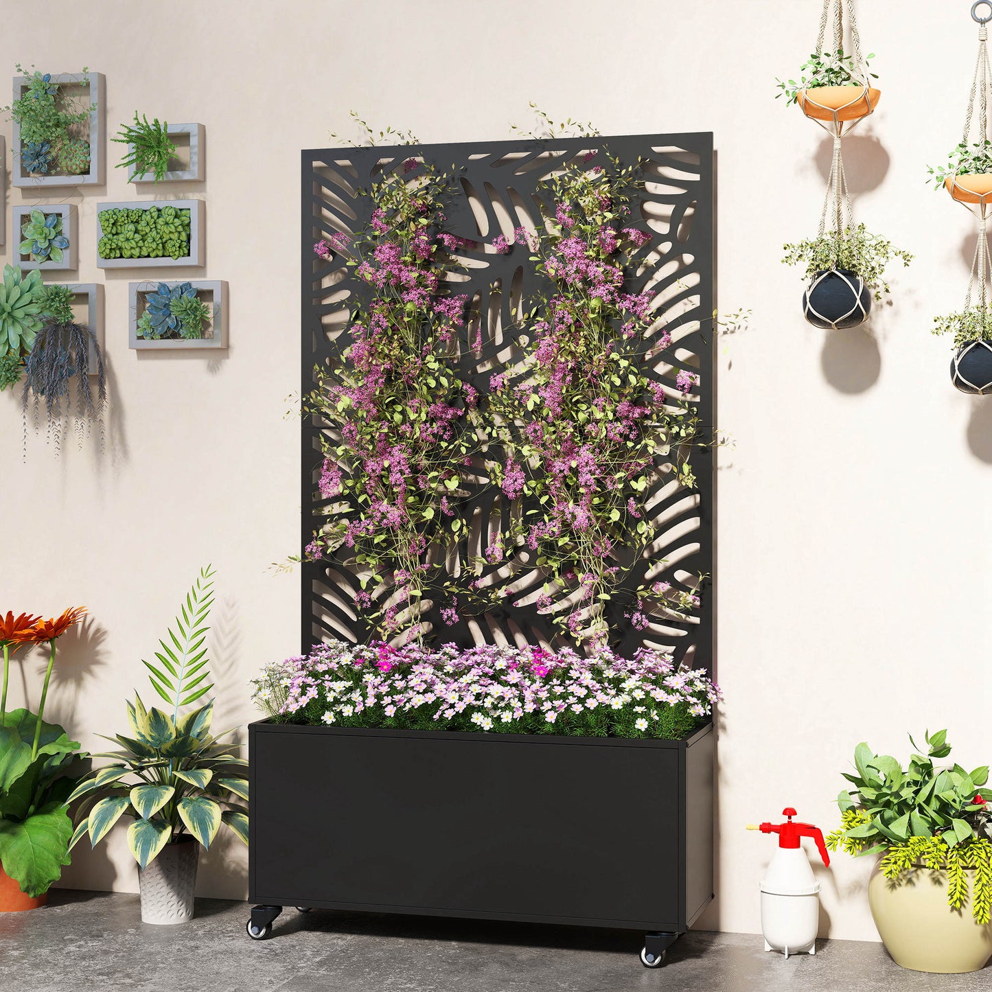 Outsunny Jardinera Exterior Grande De Metal Con Ruedas Y Pantalla Negro_3