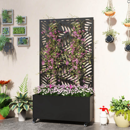 Outsunny Jardinera Exterior Grande De Metal Con Ruedas Y Pantalla Negro_3