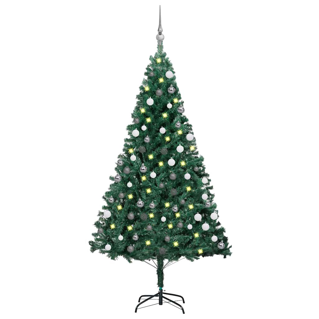 Vidaxl Árbol De Navidad Preiluminado Con Luces Y Bolas Verde 120 Cm_0