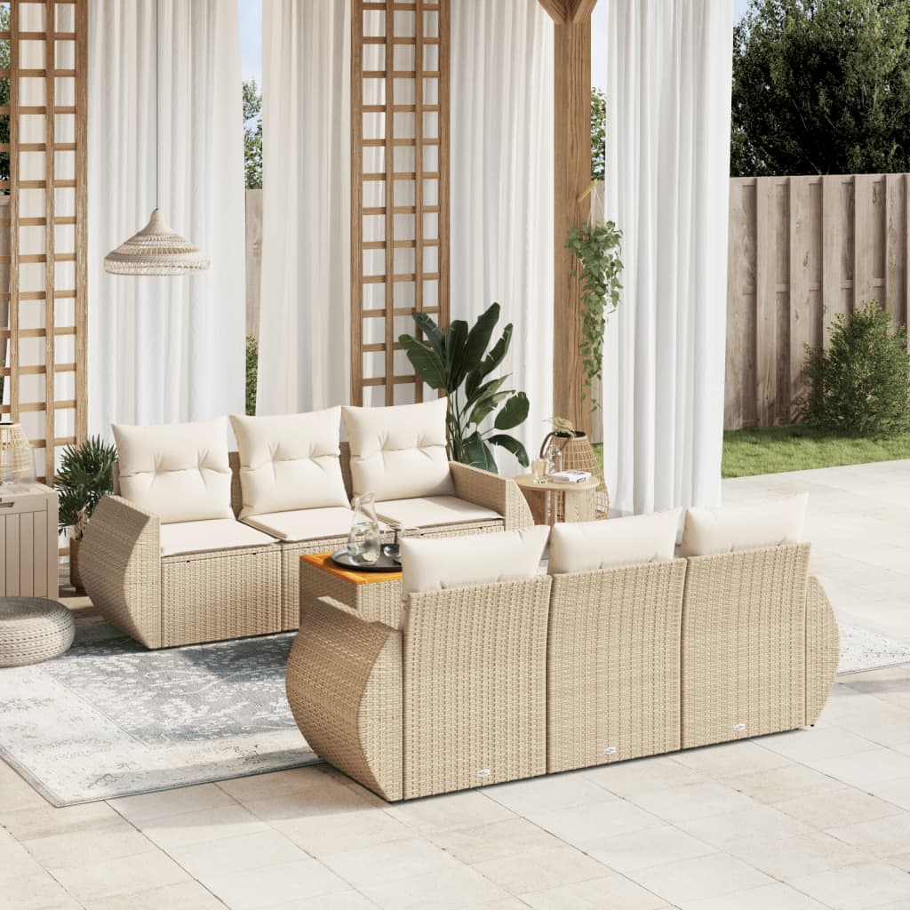 Set Sofás De Jardín 7 Piezas Y Cojines Ratán Sintético Beige / Vetonek_1