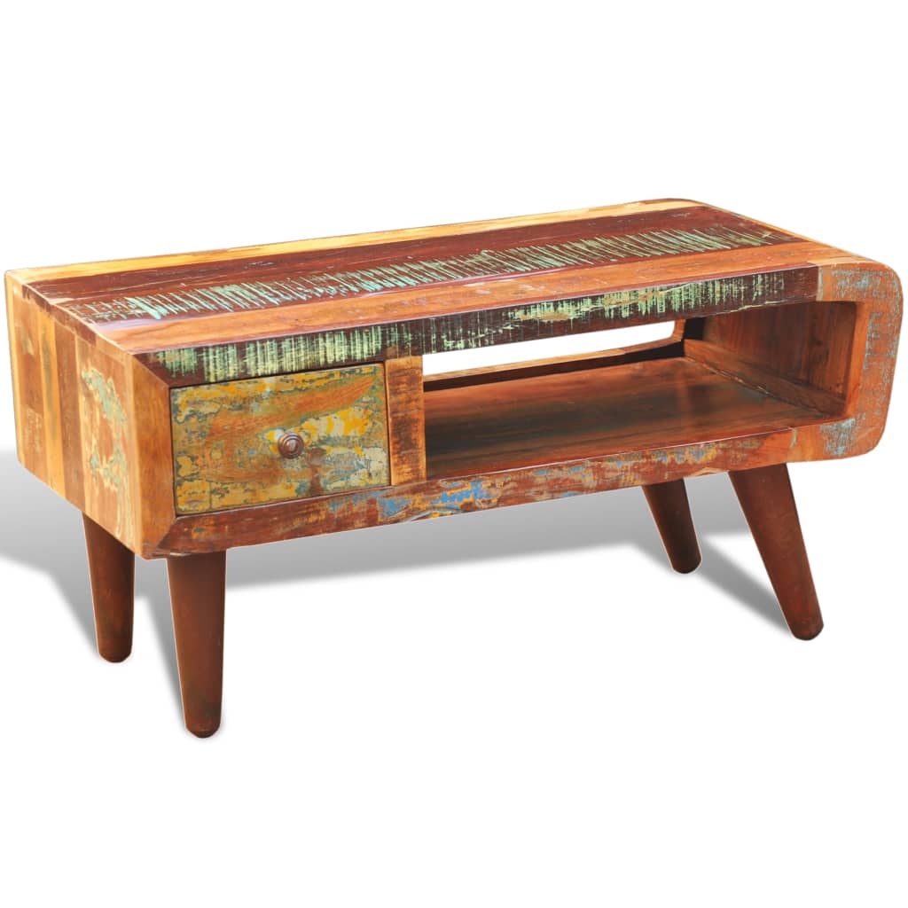Mesa De Centro Con Borde Curvado 1 Cajón Madera Reciclada_2