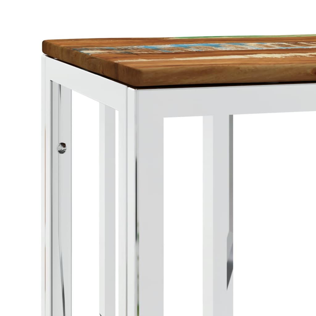 Mesa Consola Acero Inoxidable Madera Maciza Reciclada Plateada_3