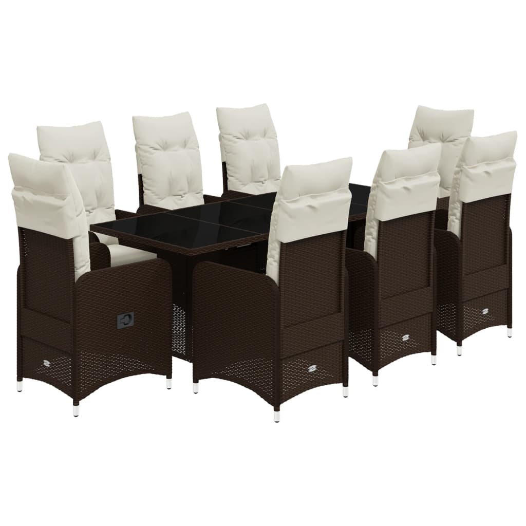 Set De Mesa Y Sillas Jardín 9 Piezas Y Cojines Ratán Pe Marrón / Vetonek_1
