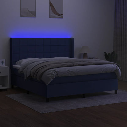 Cama Box Spring Colchón Y Luces Led Tela Azul 180x200 Cm / Vetonek_5