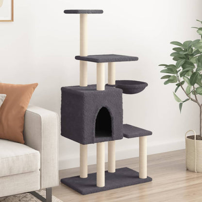 Rascador Para Gatos Con Postes De Sisal Gris Oscuro 131 Cm_1