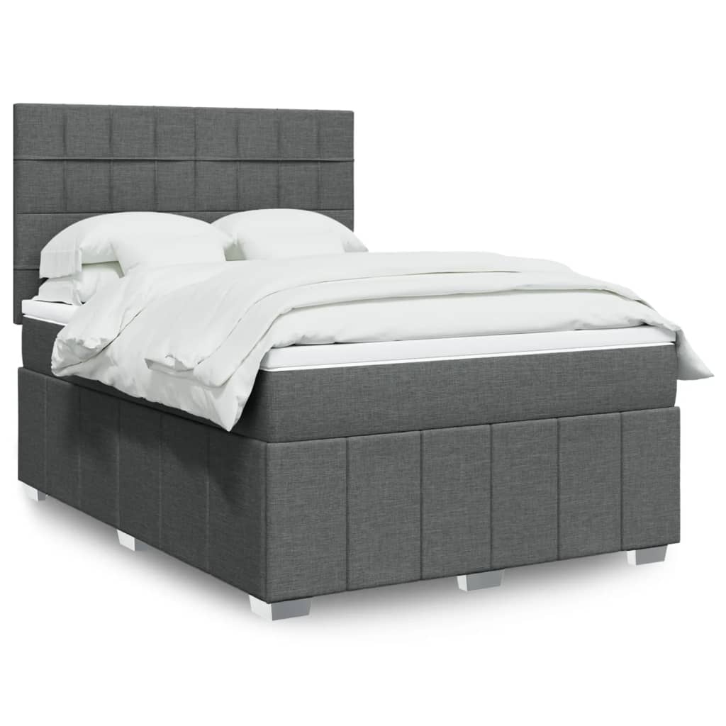 Cama Box Spring Con Colchón Tela Gris Oscuro 140x200 Cm / Vetonek_0