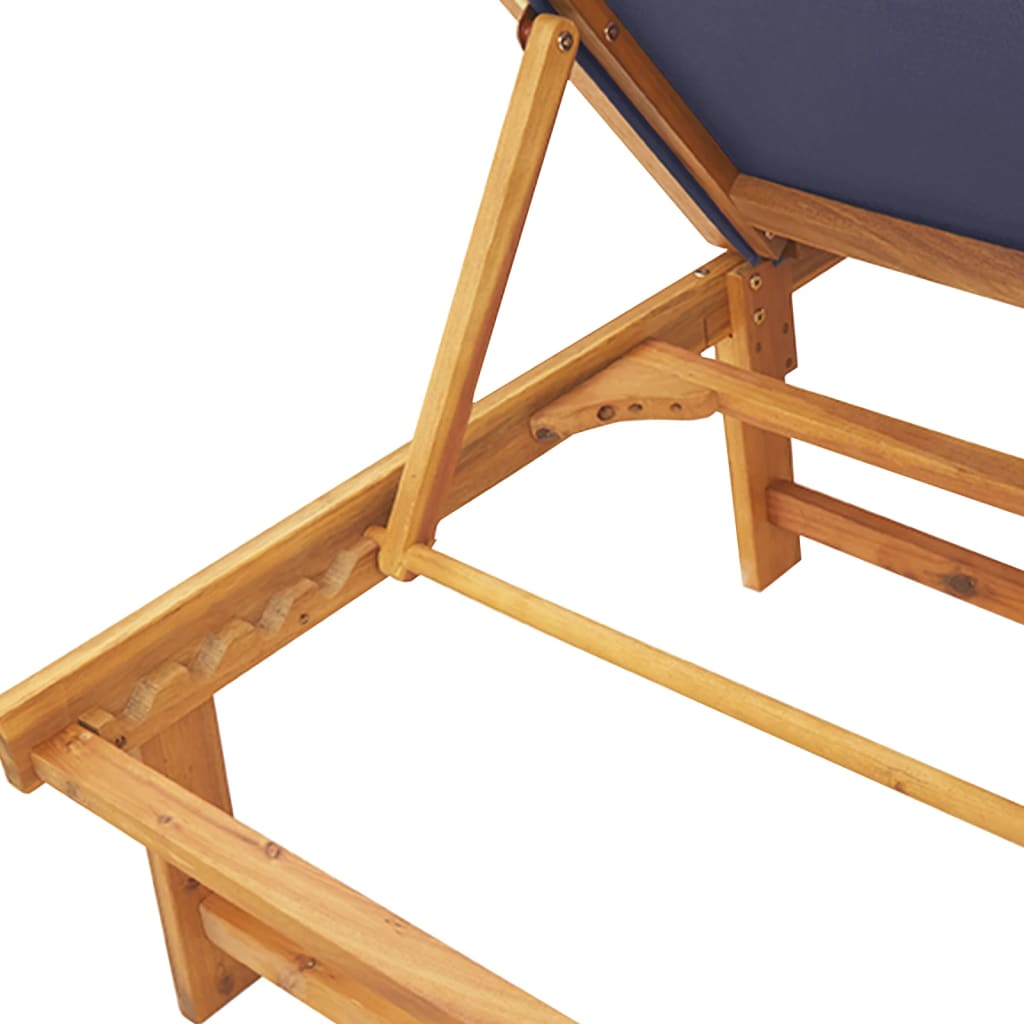Tumbonas 2 Uds Con Mesa Madera Maciza Acacia Y Textileno Azul / Vetonek_4