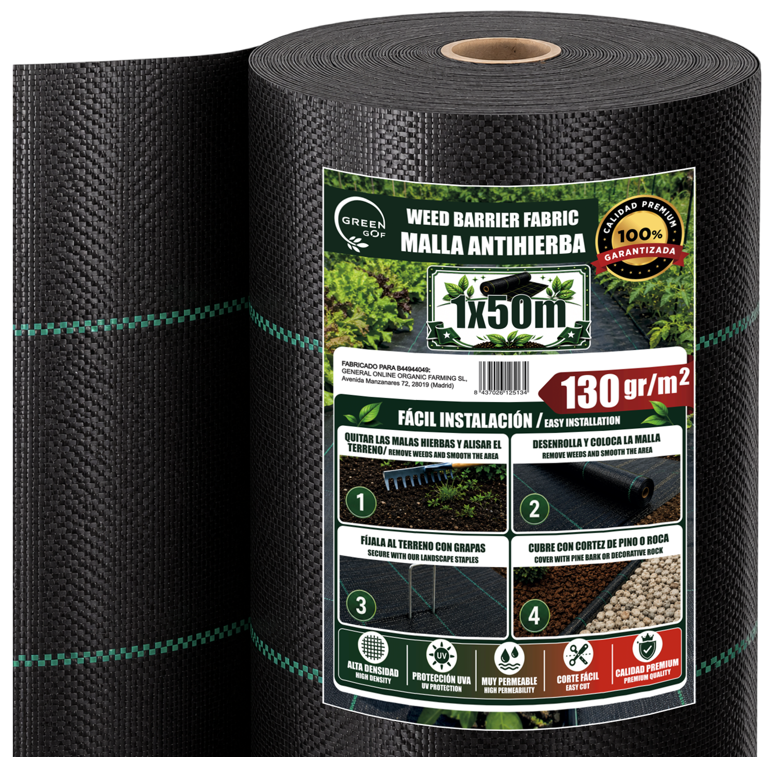Green Gof Malla Antihierbas Premium 1x50m, 130g/m² - Ultra Resistente. Alta Estabilización Uv, Permeable Y Transpirable_0